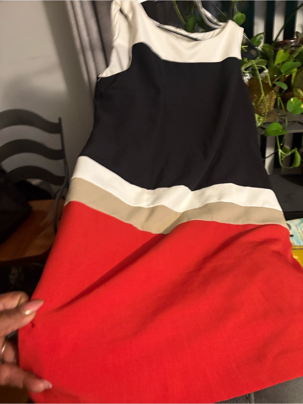 Colorblock Sleeveless Mini Dress in Black, White, Tan & Red
